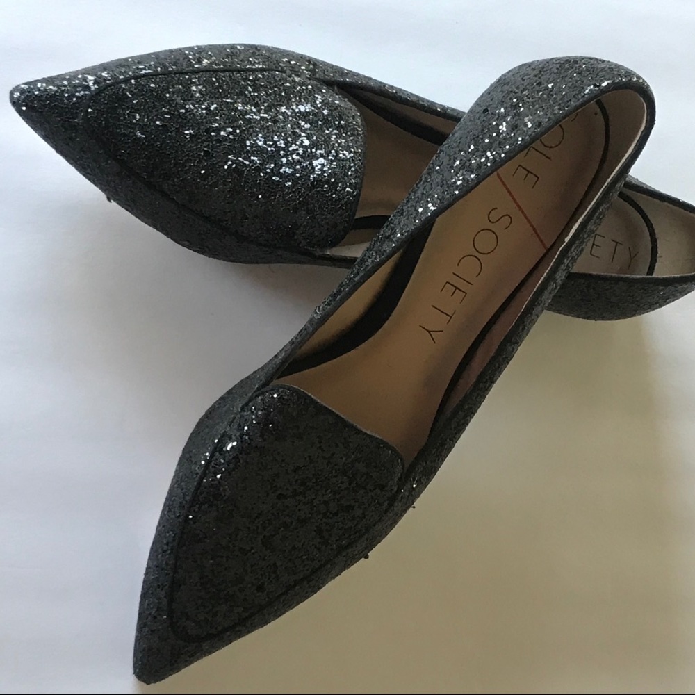 Sole Society Black Sparkle, Glitter Flat 8.5
